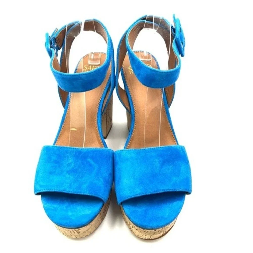Franco Sarto Womens Size 11 Blue Suede Leather Chunky Cork Platform Heels‎ Shoes